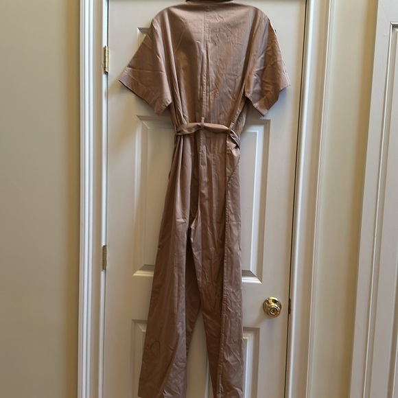 & Other Stories Workwear Boilersuit Tie Waist Straight Leg Jumpsuit Beige Sz4 - Picture 9 of 11